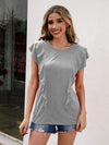 Ruffled Round Neck Cap Sleeve T-Shirt Heather Gray Women's T-Shirts - Tophatter Daily Deals