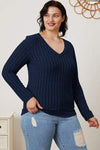 Basic Bae Full Size Ribbed V-Neck Long Sleeve T-Shirt Women's T-Shirts - Tophatter Daily Deals