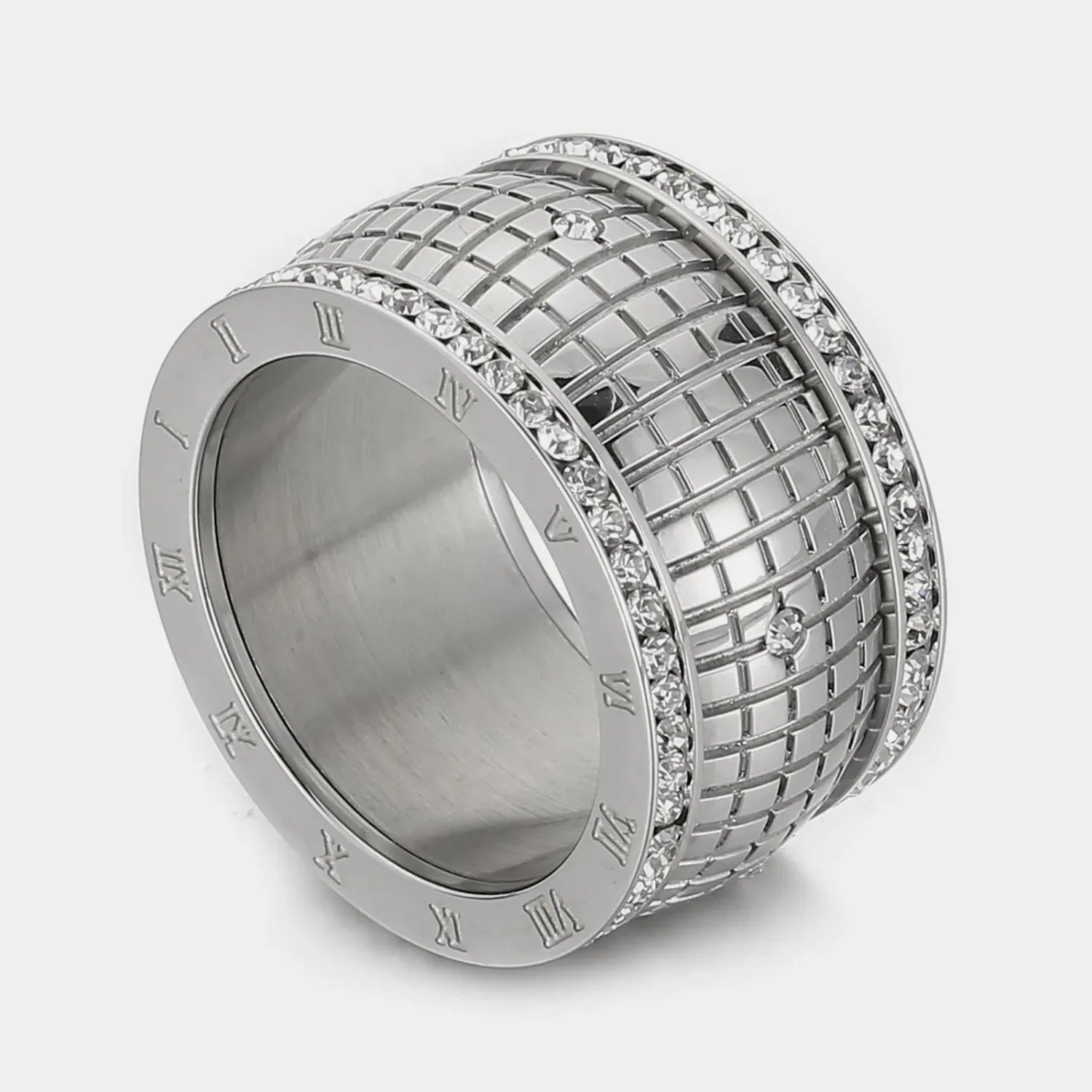 Inlaid Rhinestone Stainless Steel Ring Silver Rings - Tophatter Daily Deals