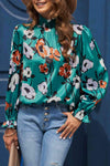 Floral Smocked Mock Neck Flounce Sleeve Blouse Blouses - Tophatter Daily Deals