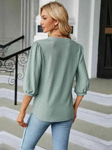 Notched Neck Three-Quarter Sleeve Blouse Women's T-Shirts - Tophatter Daily Deals