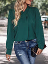 V-Neck Cutout Long Sleeve Blouse Green Blouses - Tophatter Daily Deals