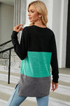 Color Block Round Neck Long Sleeve T-Shirt Women's T-Shirts - Tophatter Daily Deals