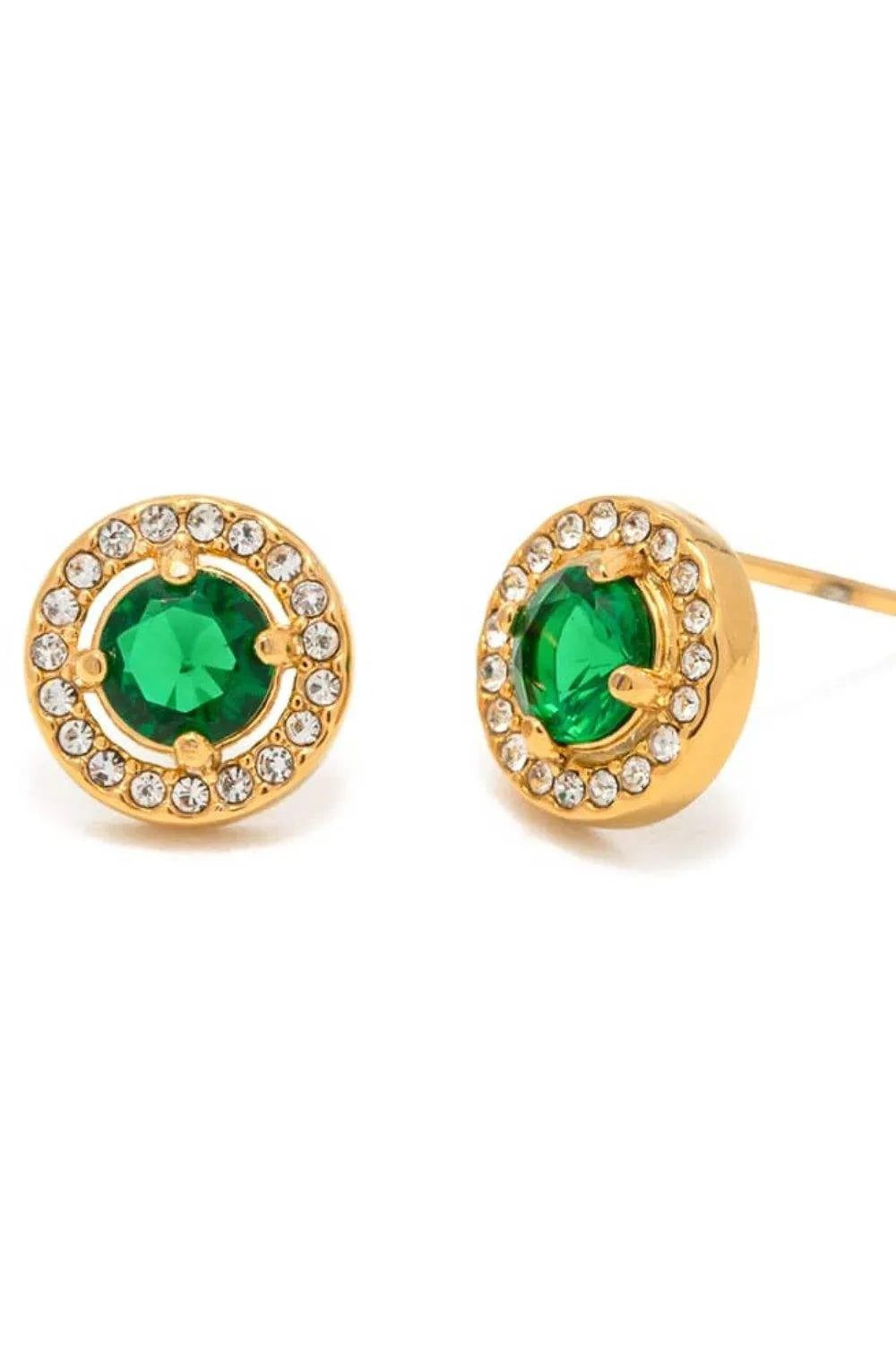 Inlaid Zircon Stainless Steel Stud Earrings Mid Green One Size Earrings - Tophatter Daily Deals