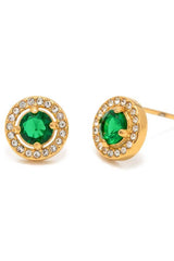 Inlaid Zircon Stainless Steel Stud Earrings Mid Green One Size Earrings - Tophatter Daily Deals