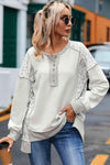 Leopard Exposed Seam Buttoned Round Neck Blouse Light Gray Blouses - Tophatter Daily Deals