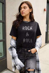 Simply Love Full Size ROCK & ROLL Short Sleeve T-Shirt Black Women's T-Shirts - Tophatter Daily Deals