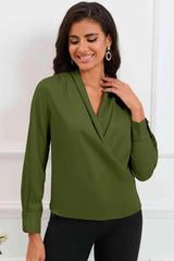V-Neck Buttoned Long Sleeve Blouse Blouses - Tophatter Daily Deals