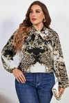 Melo Apparel Plus Size Printed Tie Neck Long Sleeve Blouse Blouses - Tophatter Daily Deals