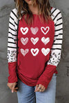 Heart Striped Raglan Sleeve T-Shirt Deep Red Women's T-Shirts - Tophatter Daily Deals