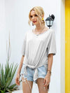 Slit Boat Neck Half Sleeve T-Shirt Women's T-Shirts - Tophatter Daily Deals