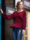 Exposed Seams Round Neck Dropped Shoulder Blouse Blouses - Tophatter Daily Deals