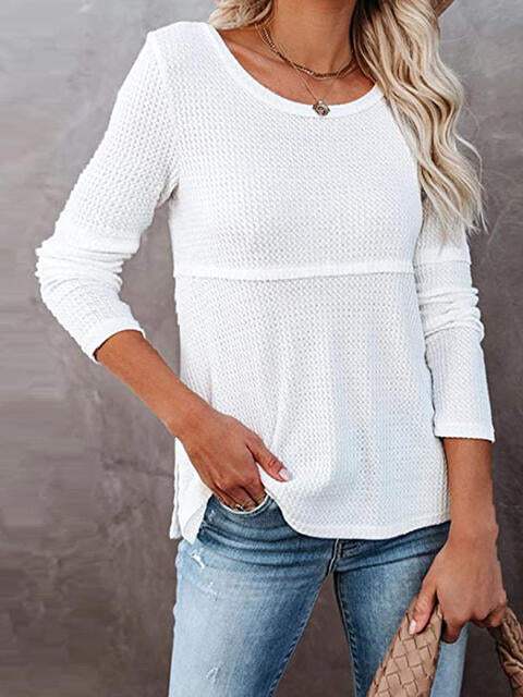 Cutout Round Neck Long Sleeve T-Shirt Women's T-Shirts - Tophatter Daily Deals