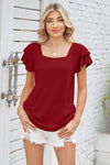 Square Neck Flutter Sleeve T-Shirt Women's T-Shirts - Tophatter Daily Deals