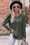 Double Take Round Neck Puff Sleeve Ribbed Top Army Green Blouses - Tophatter Daily Deals