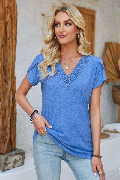 V-Neck Petal Sleeve T-Shirt Women's T-Shirts - Tophatter Daily Deals