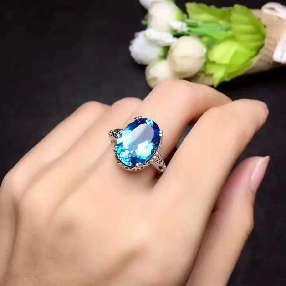 Platinum-Plated Artificial Gemstone Ring Silver One Size Rings - Tophatter Daily Deals