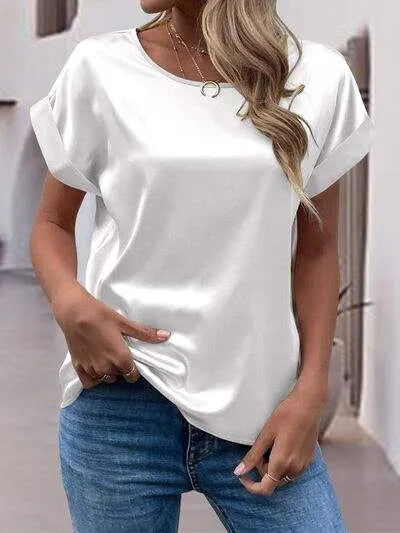 Round Neck Short Sleeve T-Shirt Women's T-Shirts - Tophatter Daily Deals