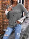 Half Button Lace Detail T-Shirt Heather Gray Women's T-Shirts - Tophatter Daily Deals
