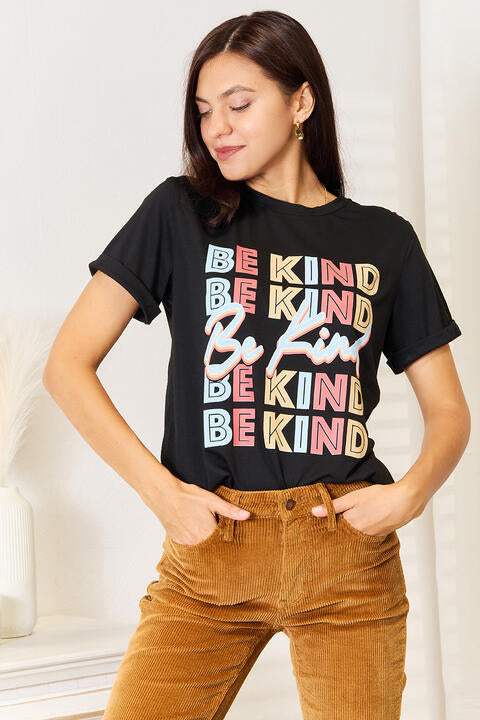 Simply Love BE KIND Graphic Round Neck T-Shirt Women's T-Shirts - Tophatter Daily Deals