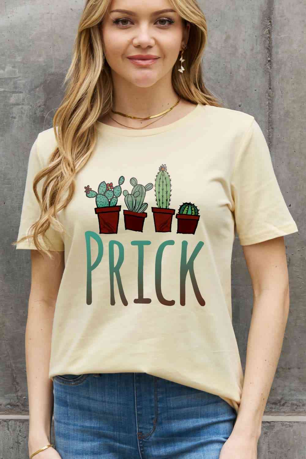 Simply Love Full Size PRICK Graphic Cotton Tee Ivory Women's T-Shirts - Tophatter Daily Deals