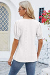 Eyelet Square Neck Short Sleeve T-Shirt Women's T-Shirts - Tophatter Daily Deals