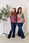 Hopely Full Size Floral V-Neck Long Sleeve Top Blouses - Tophatter Daily Deals