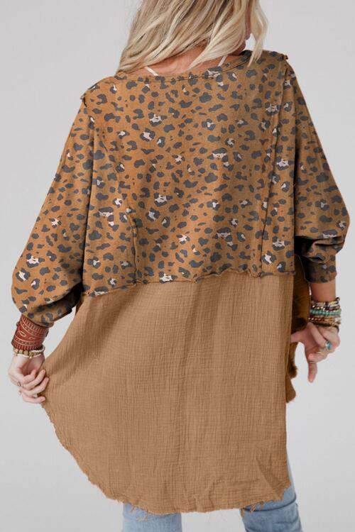 Textured Leopard Dropped Shoulder Blouse Blouses - Tophatter Daily Deals