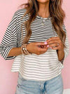 Striped Round Neck Dropped Shoulder T-Shirt Women's T-Shirts - Tophatter Daily Deals