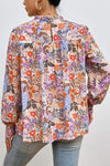 Multicolour Floral Print Sleeve Frilled Round Neck Blouse Blouses - Tophatter Daily Deals