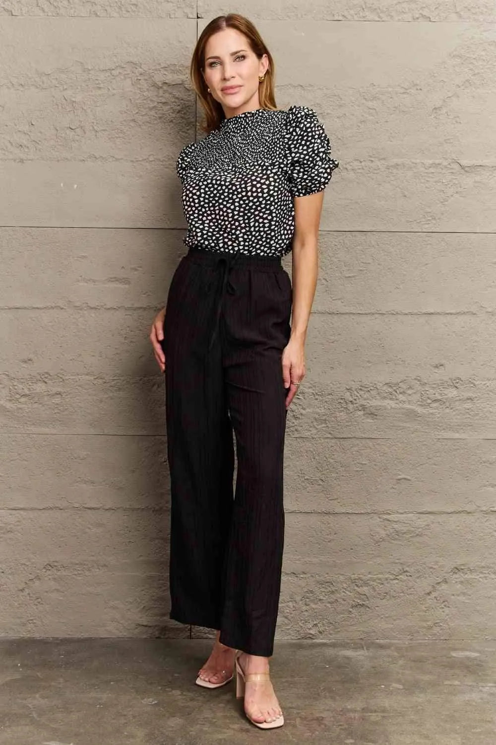 Printed Round Neck Puff Sleeve Blouse Blouses - Tophatter Daily Deals