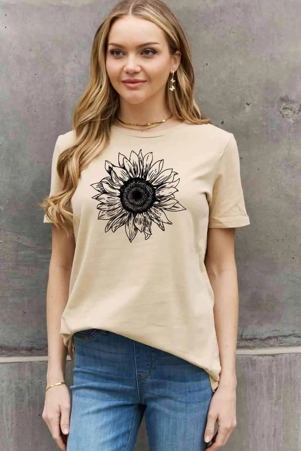 Simply Love Full Size Sunflower Graphic Cotton Tee Women's T-Shirts - Tophatter Daily Deals