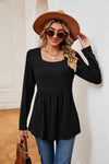 Square Neck Long Sleeve Peplum Top Women's T-Shirts - Tophatter Daily Deals