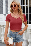 Sweetheart Neck Short Sleeve T-Shirt Brick Red Women's T-Shirts - Tophatter Daily Deals