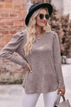 Double Take Round Neck Puff Sleeve Ribbed Top Blouses - Tophatter Daily Deals