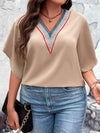 Plus Size V-Neck Flutter Sleeve Blouse Blouses - Tophatter Daily Deals