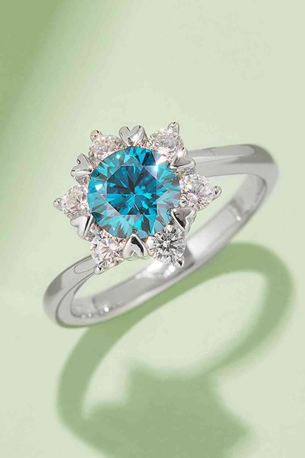 1 Carat Moissanite 925 Sterling Silver Cluster Ring Sky Blue Moissanite - Tophatter Daily Deals