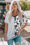 Striped V-Neck Short Sleeve Tee Mid Gray Women's T-Shirts - Tophatter Daily Deals