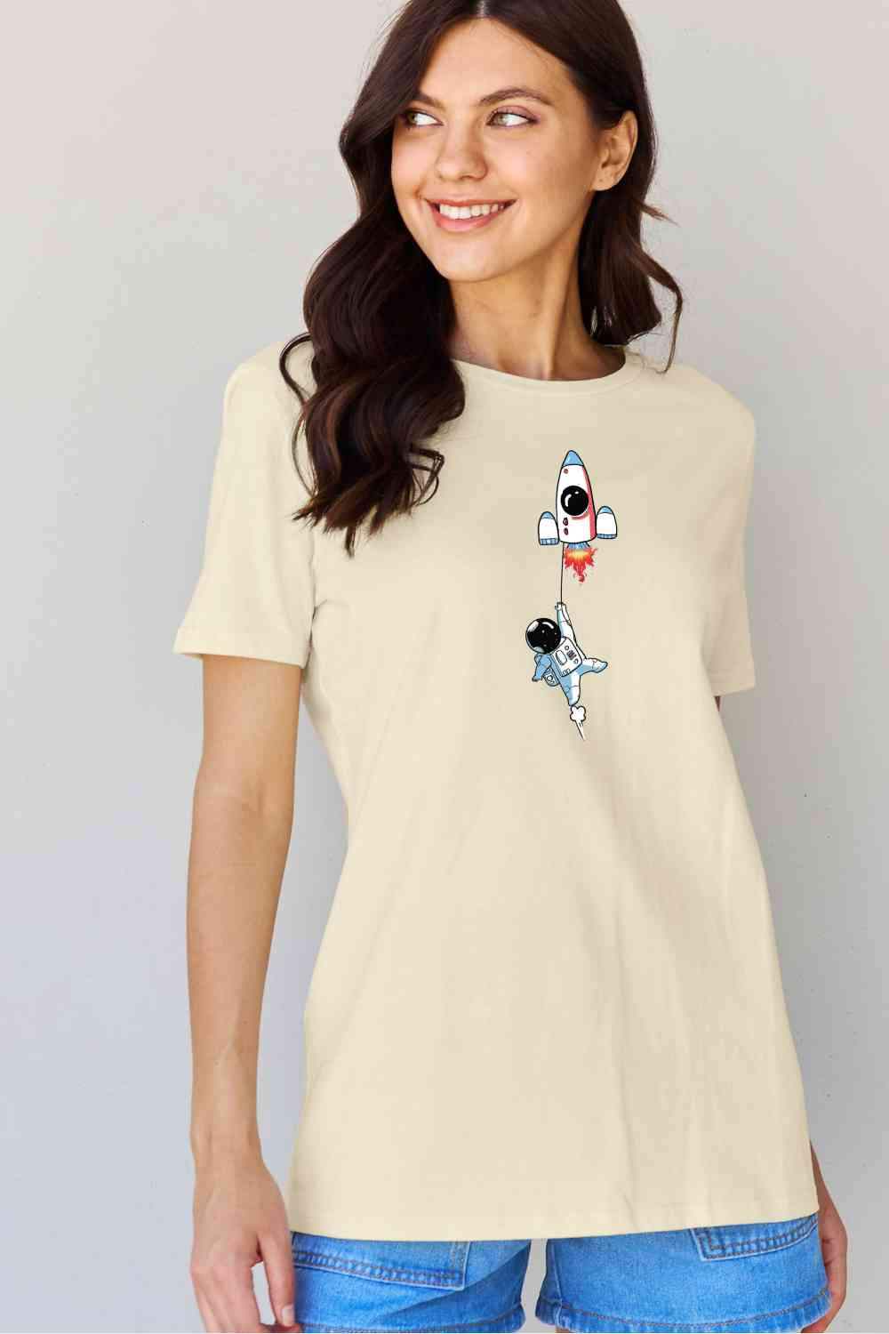 Simply Love Full Size Astronaut Graphic Cotton T-Shirt Women's T-Shirts - Tophatter Daily Deals