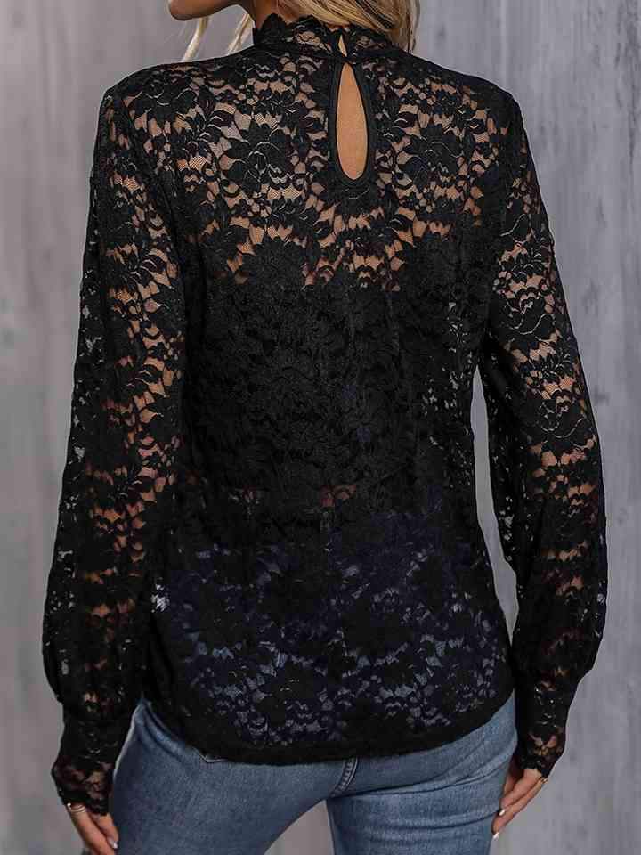 Mock Neck Lace Blouse Blouses - Tophatter Daily Deals