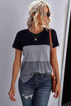 Color Block Side Slit Round Neck T-Shirt Women's T-Shirts - Tophatter Daily Deals