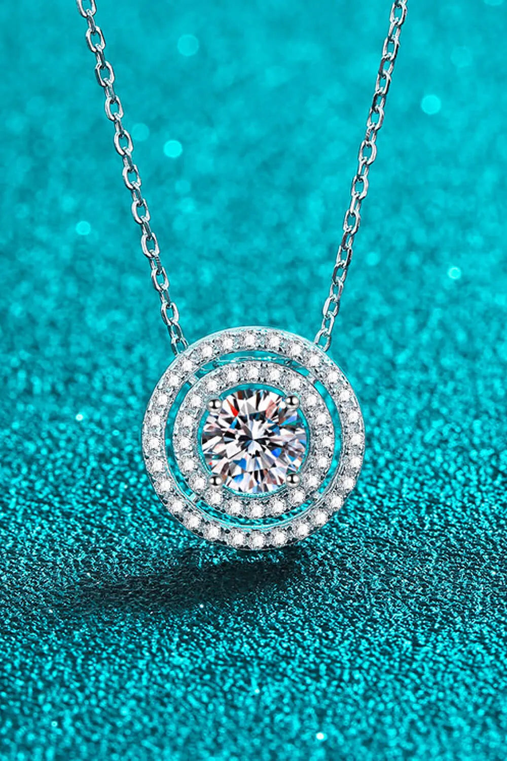 Moissanite Round Pendant Rhodium-Plated Necklace Moissanite - Tophatter Daily Deals