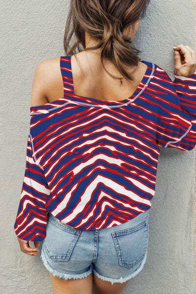 Striped Asymmetrical Neck Long Sleeve T-Shirt Women's T-Shirts - Tophatter Daily Deals