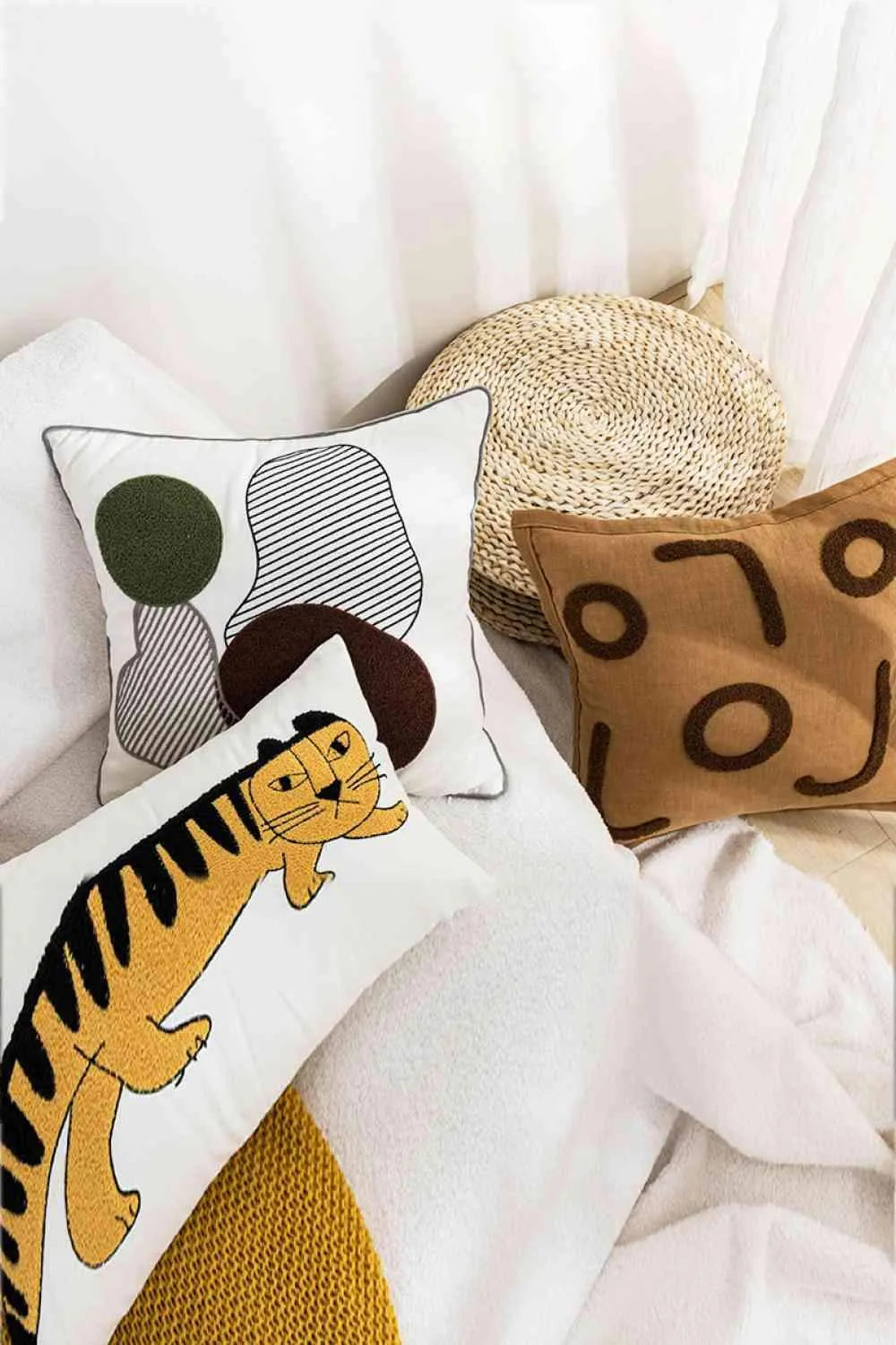 3-Pack Punch-Needle Embroidery Decorative Throw Pillow Cases Cream Caramel Tiger Printed One Size Decorative Pillowcases - Tophatter Daily Deals