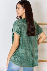 Zenana Washed Ribbed Short Sleeve T-Shirt Blouses - Tophatter Daily Deals