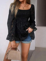 Smocked Flounce Sleeve Peplum Blouse Blouses - Tophatter Daily Deals