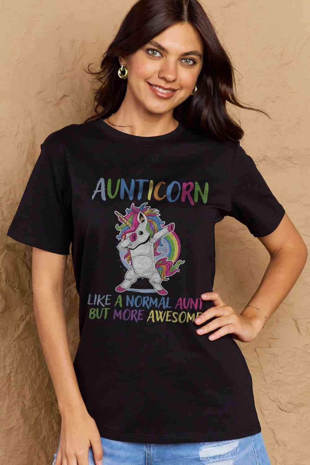 Simply Love Full Size AUNTICORN LIKE A NORMAL AUNT BUT MORE AWESOME Graphic Cotton Tee Women's T-Shirts - Tophatter Daily Deals