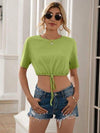 Drawstring Round Neck Short Sleeve T-Shirt Lime Women's T-Shirts - Tophatter Daily Deals