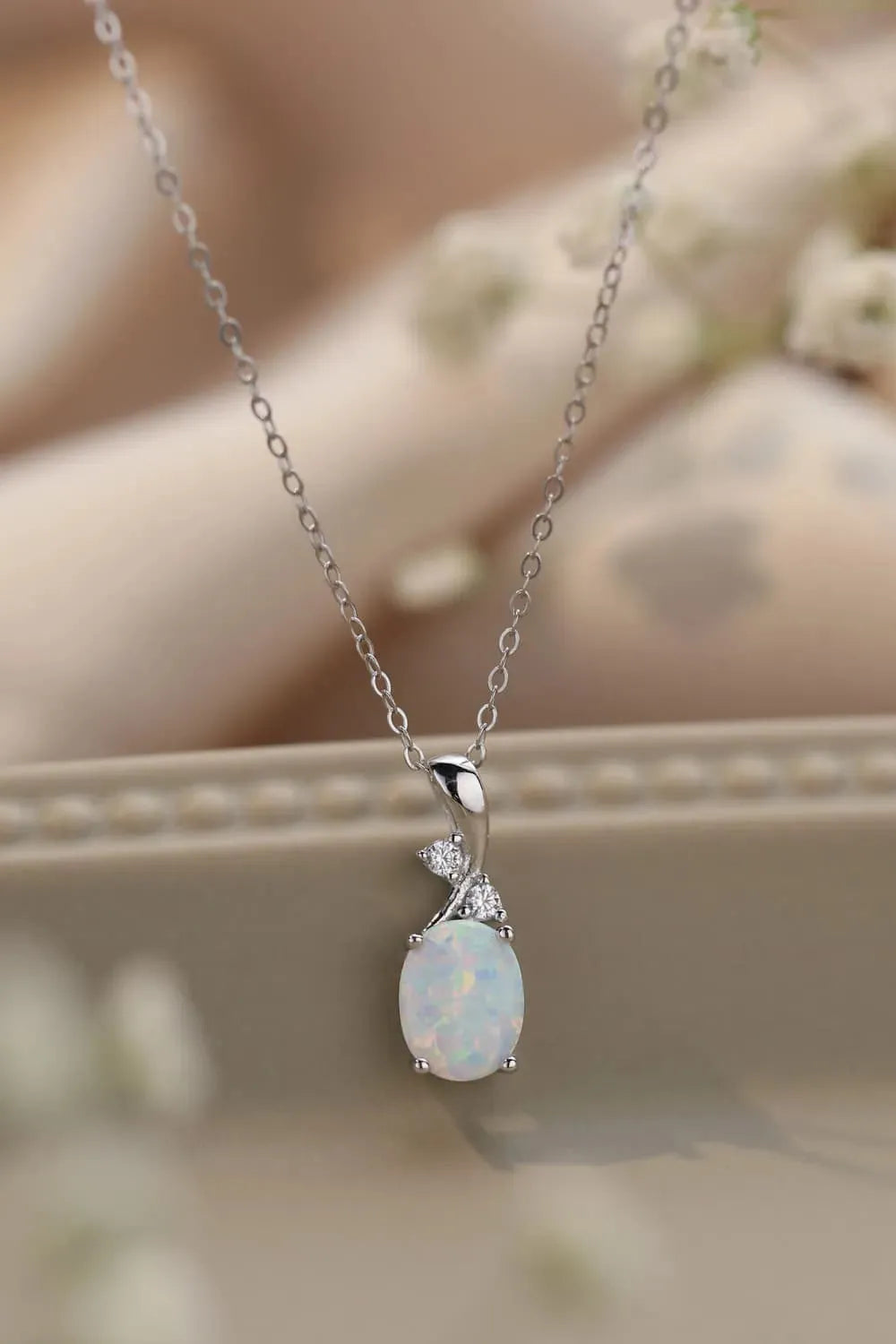 Opal Oval Pendant Chain Necklace Opal - Tophatter Daily Deals