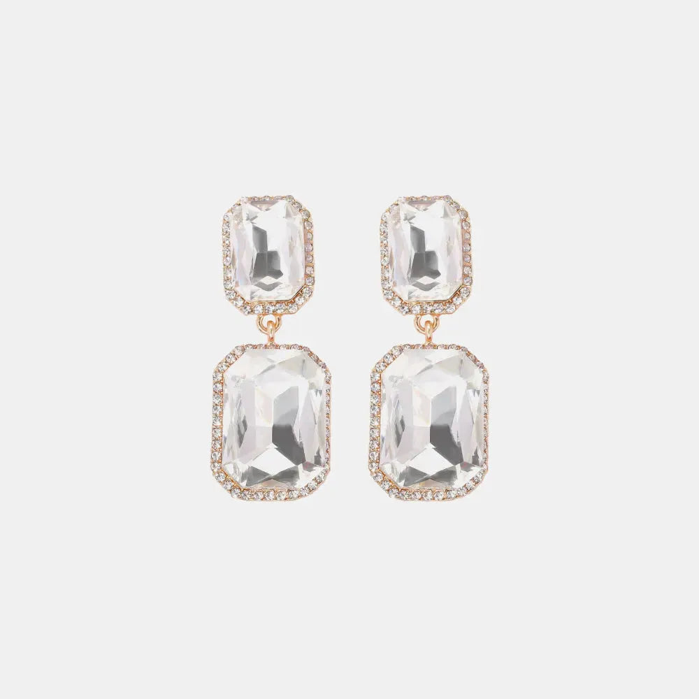 Geometrical Shape Glass Stone Dangle Earrings Transparent One Size Earrings - Tophatter Daily Deals